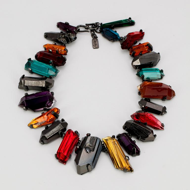 YVES SAINT LAURENT, a multicolored glass and metal necklace.