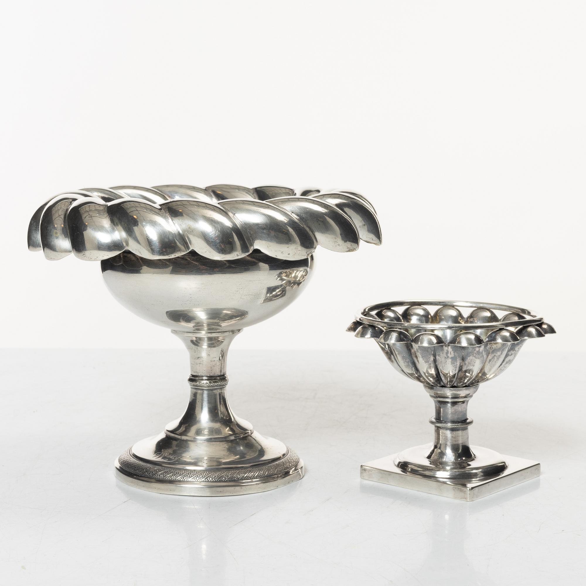 Bowl on foot, 2 pcs, silver, Vienna around the mid-19th century.