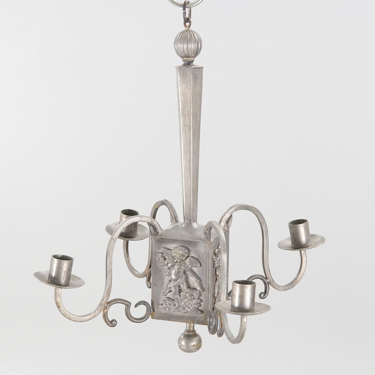 A Swedish Grace pewter chandelier, Sweden, 1920's.