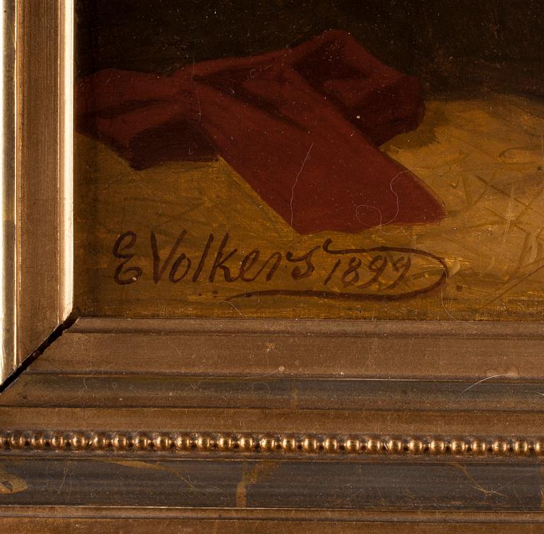 EMIL VOLKERS, öljy levylle, signeerattu ja päivätty 1899.