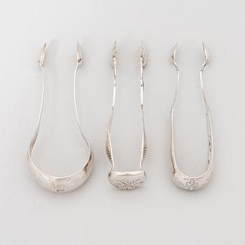 Sokeripihtejä, 3 kpl, hopeaa, Turku, Porvoo ja Göteborg 1841-46.