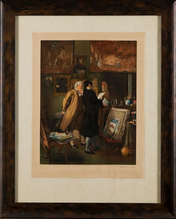 PRINTED AQUATINT, signed P. Hampden Hart, The Museum Galleries, London 1924 .