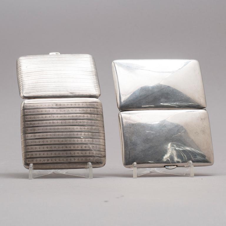 CIGARETTETUI, 2 st, silver. Svenska importstämplar. Vikt ca 142 g.
