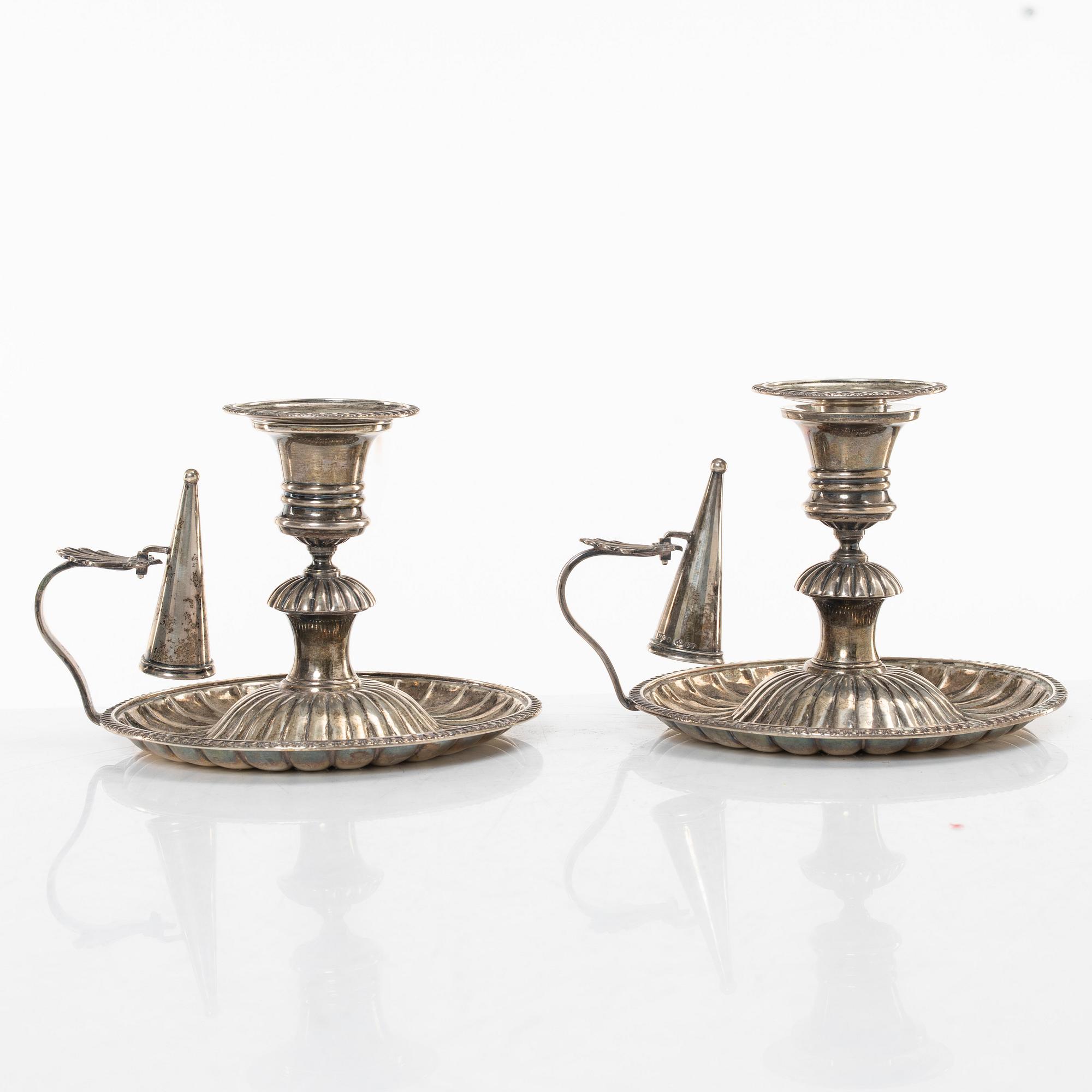 Johan Petter Grönvall, A pair of Swedish Empire silver chambersticks, mark of Johan Petter Grönvall, Stockholm 1831.