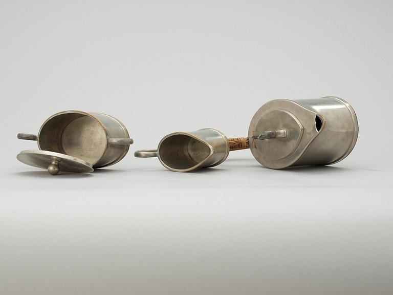 A Svenskt Tenn 3 pcs pewter coffee service, probably by Nils Fougstedt, Stockholm 1925.