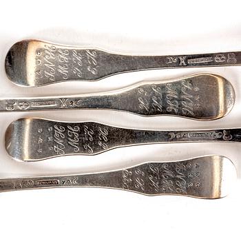 A Swedish set of six 19th century silver spoons mark of Daniel Schwart Karlskrona eraly 1800s.
