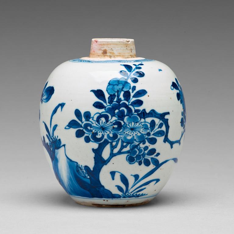 A blue and white tea caddy, Qing dynasty, Kangxi (1662-1722).
