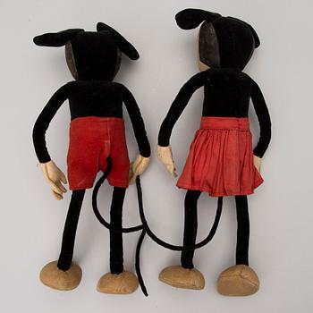 A pair of dolls, Mickey Mouse and Minnie Mouse, 1930s.