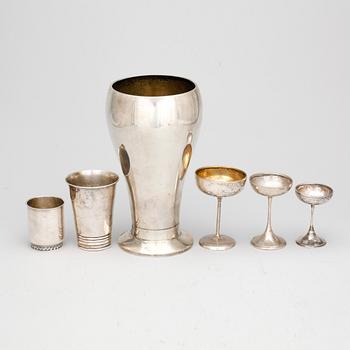 PARTI SILVER, 6 delar, bl a GAB Stockholm 1938, tot ca 760 g.