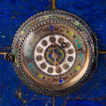 BORDSUR, silver, emalj och lapis lazuli, troligen Hermann Böhm, Wien, Österrike, 1800-talets senare hälft.