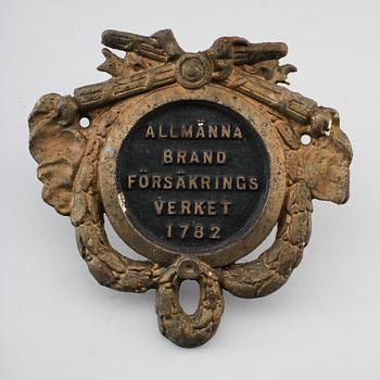 BRANDSKYLT, järn, daterad 1782.
