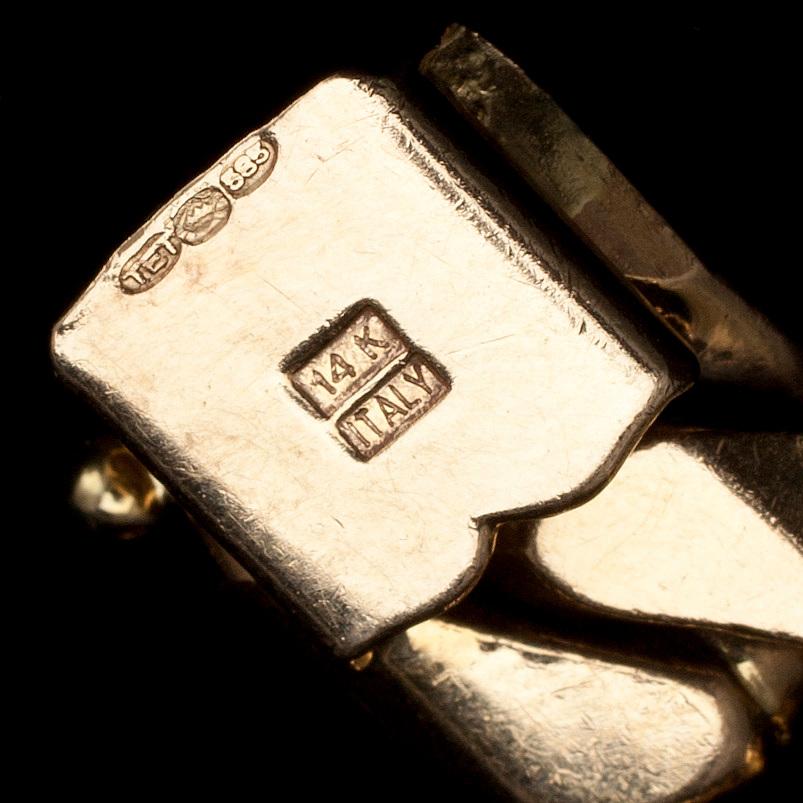 ARMBAND, guld 14 K, Italien, finska kontrollstämplar. Vikt 74 g.