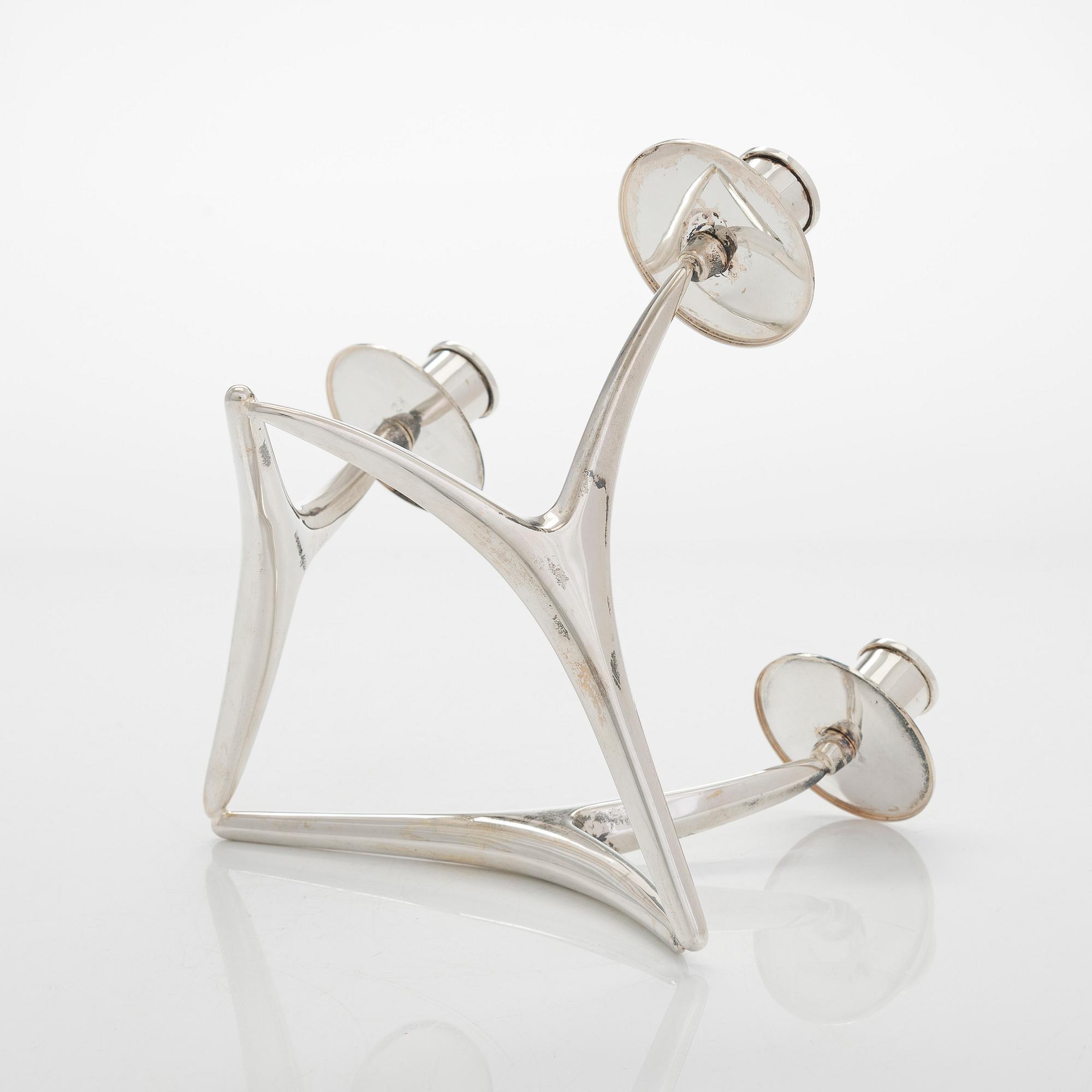 Anna-Greta Eker, a three-armed silver candelabrum, Auran Kultaseppä Oy, Turku, Finland 1967.