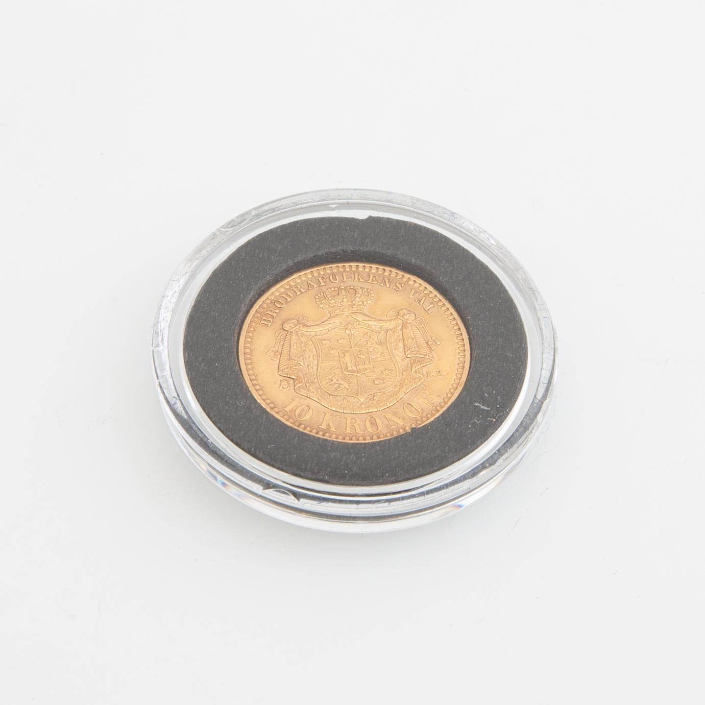 Gold coin Sweden, Oscar II 10 kr, 1901, mint error.