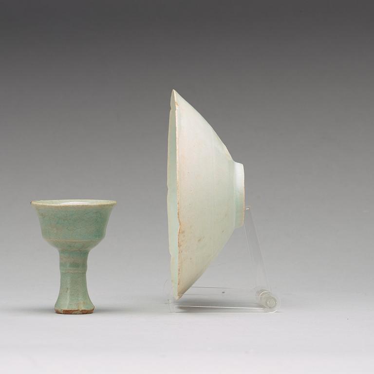 A celadon glazed bowl and stemcup, Song/Yuan dynasty.