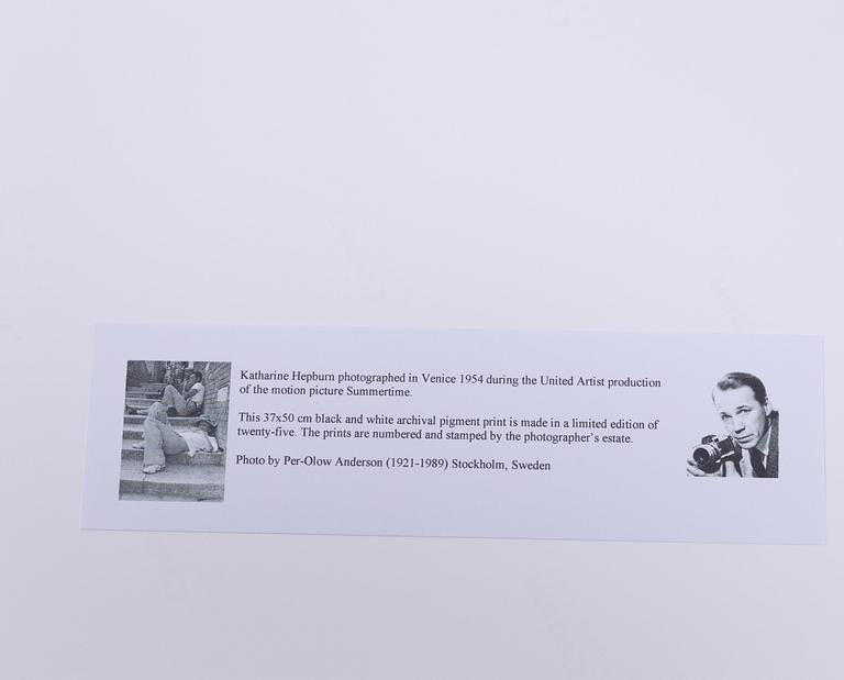 Per-Olow Anderson, ”Katharine Hepburn photographed in Venice 1954".