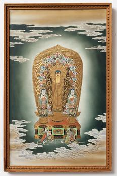 A Japanese porcelain placque depicting a buddha, 20th Century.