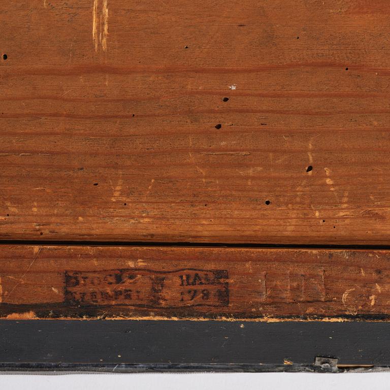 A pair of Gustavian engraved glass one-branch girandole mirrors by N. Meunier (master in Stockholm 1754-97).