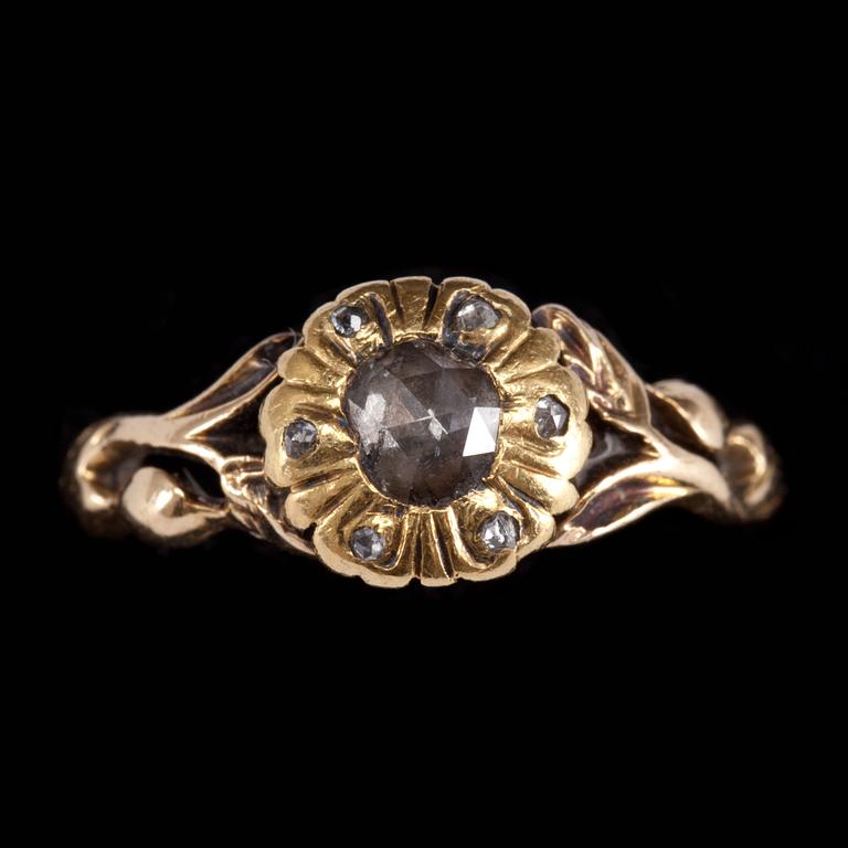 RING, guld med fasettslipad diamant. 1800/1900-tal. Vikt 3 g.