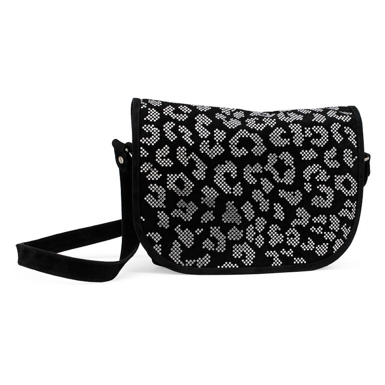 BALMAIN, a black suede shoulder bag with paste.