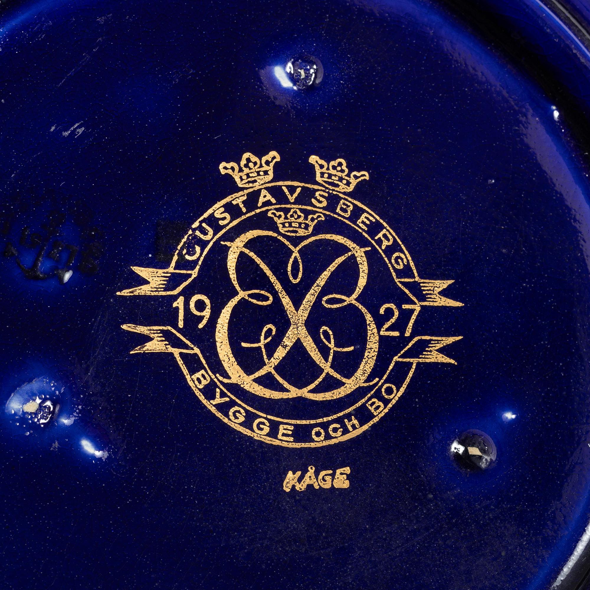 Wilhelm Kåge, a vase, jar with cover, flower pot and plate, Gustavsberg, Sweden, 1924-1930.