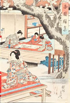FÄRGTRÄSNITT, 3 st, Japan, 1800 och 1900-tal.