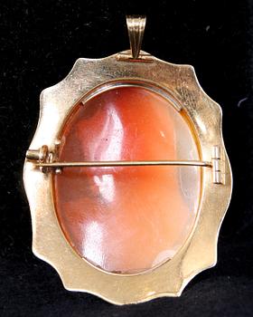 HÄNGE/BROCSH, 18K guld samt camé, 1950, Stockholm. Tot vikt 12 gram.