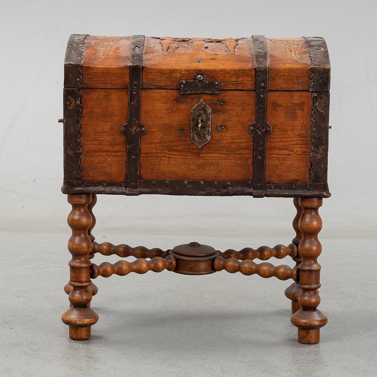 A pine chest, 18th Century.