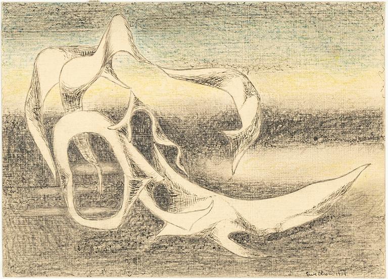 Erik Olson, mixed media on paper, signed and dated 1934.