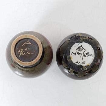 Carl-Harry Stålhane, two stoneware vases and a bowl, Designhuset, Lidköping.