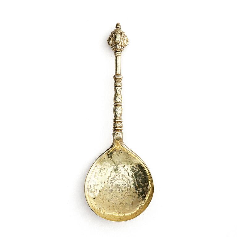 A gilded silver spoon, probably Scandinavian 17th century.