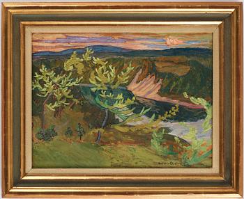 Helmer Osslund, "Nipor i kvällssol" (Sunset over sandy river banks).