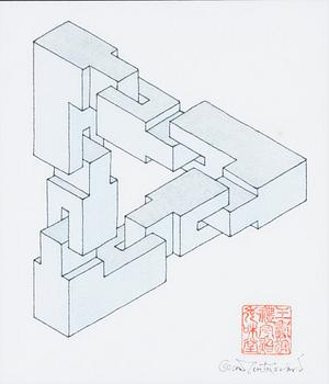 Oscar Reutersvärd, watercolour and Indian ink. signed.