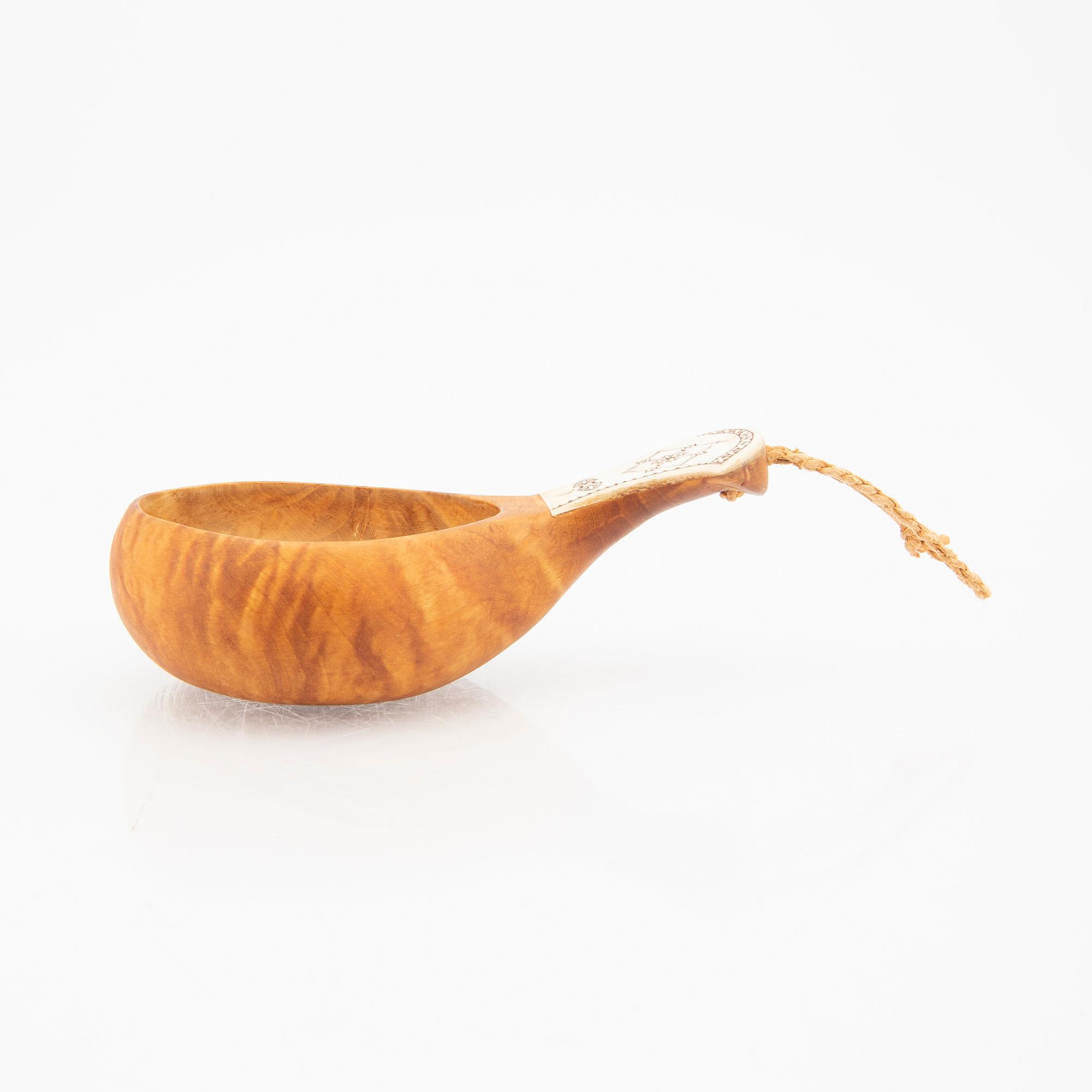 A signed birch and reindeer horn kovsh.