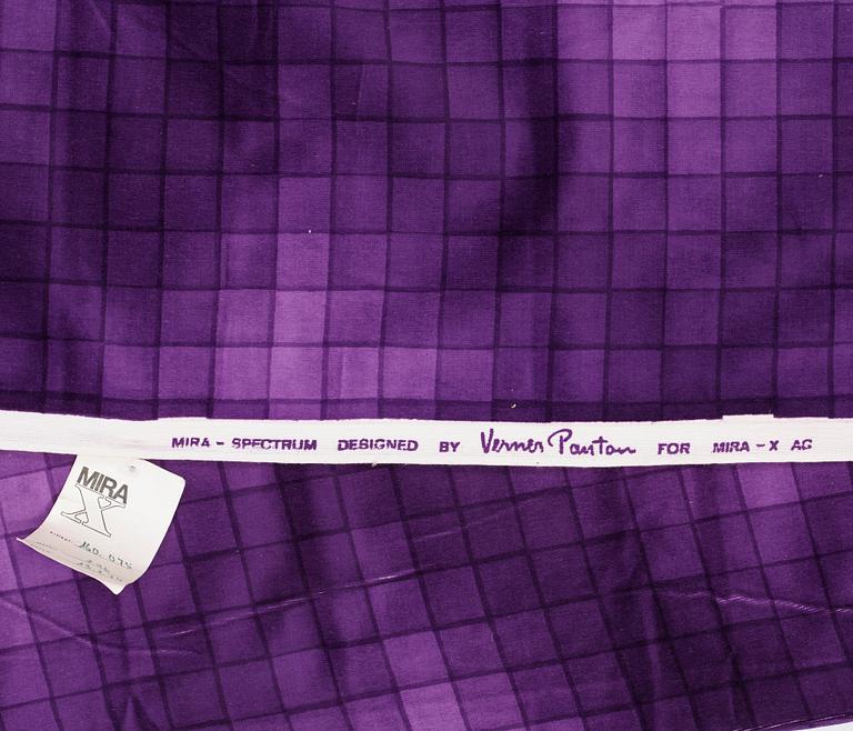 A FABRIC, CURTAINS, 2 PIECES AND SAMPLERS, 9 PIECES. Cotton velor. A variety of aubergine colour nuances and patterns.