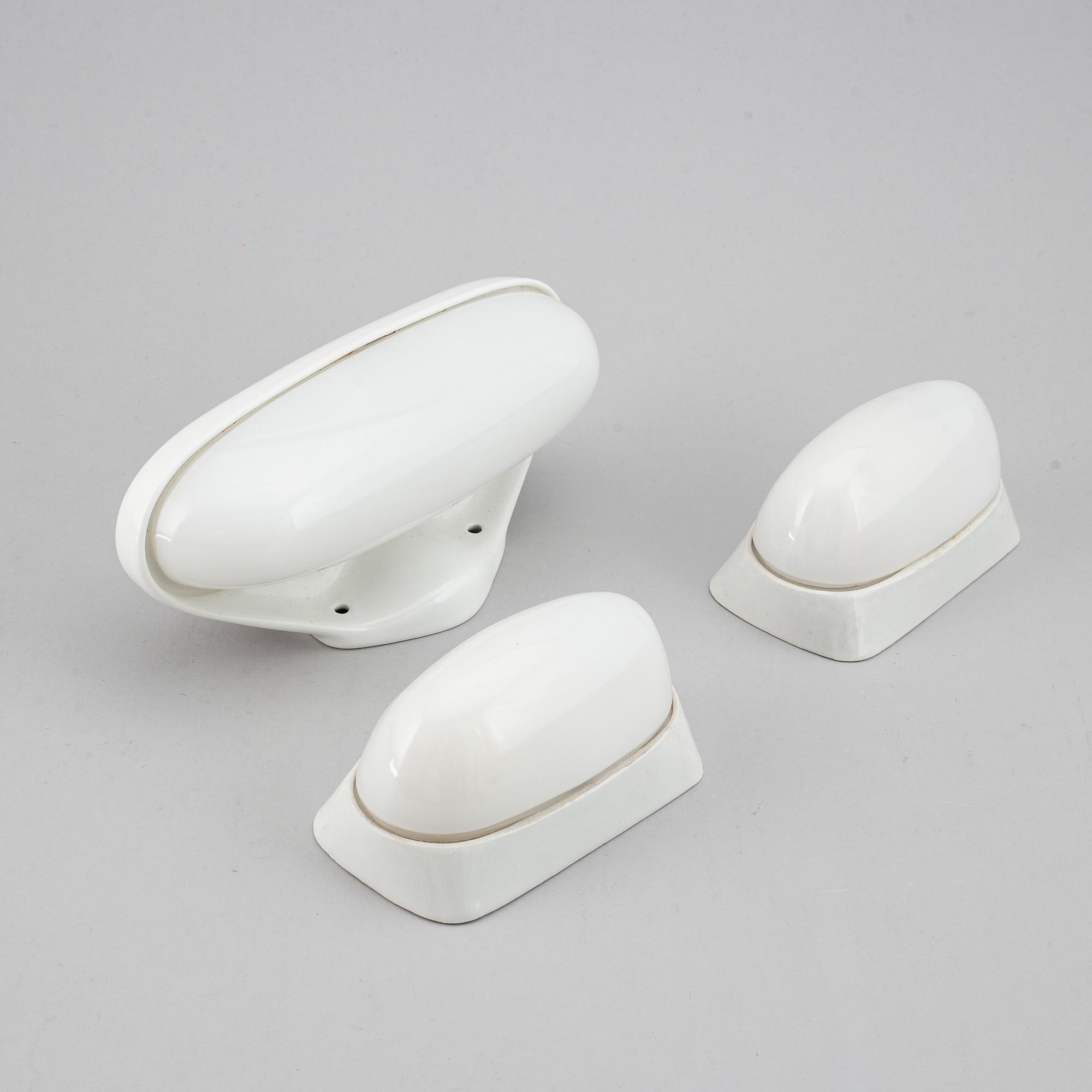 WILHELM WAGENFELD, three ceramic wall lights, Lindner Keramik, Bamberg, 1950's/60's.
