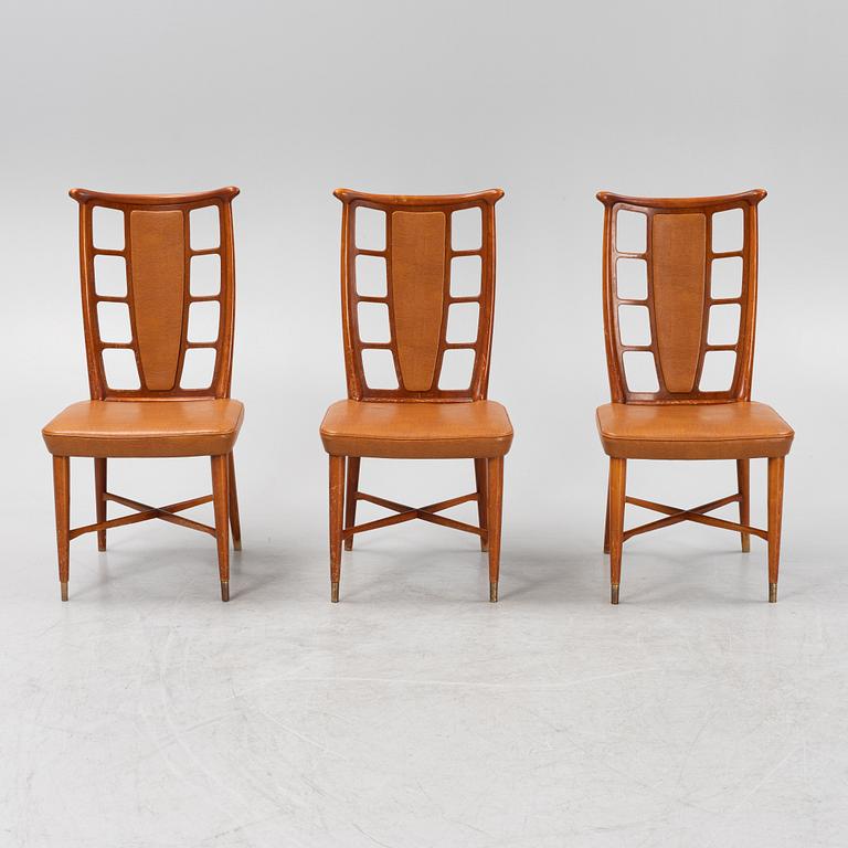 Three beech and mahogany chairs, mid 20th Century.