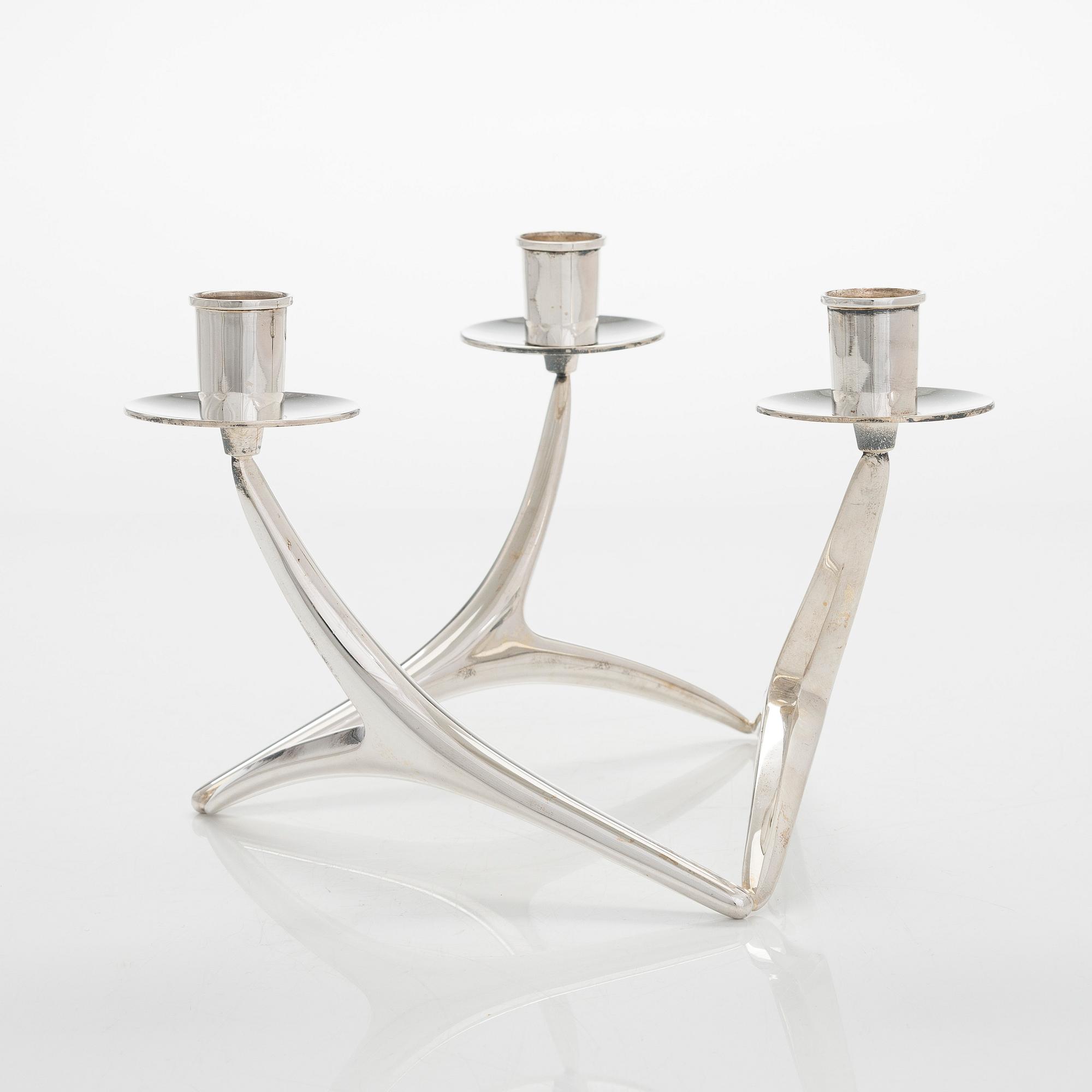 Anna-Greta Eker, a three-armed silver candelabrum, Auran Kultaseppä Oy, Turku, Finland 1967.