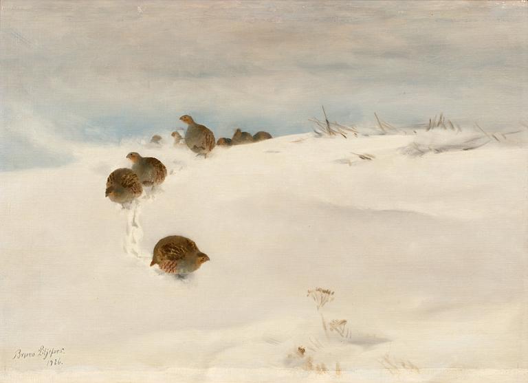 Bruno Liljefors, Winter landscape with partridges.
