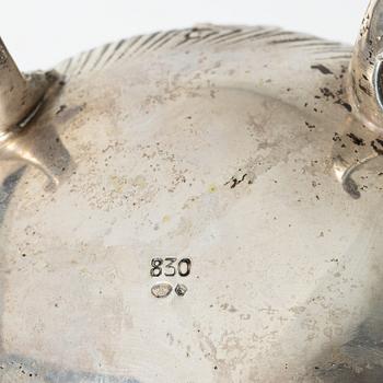 A three-piece rococo-style silver mocha service, 20th century, with swedish import marks.