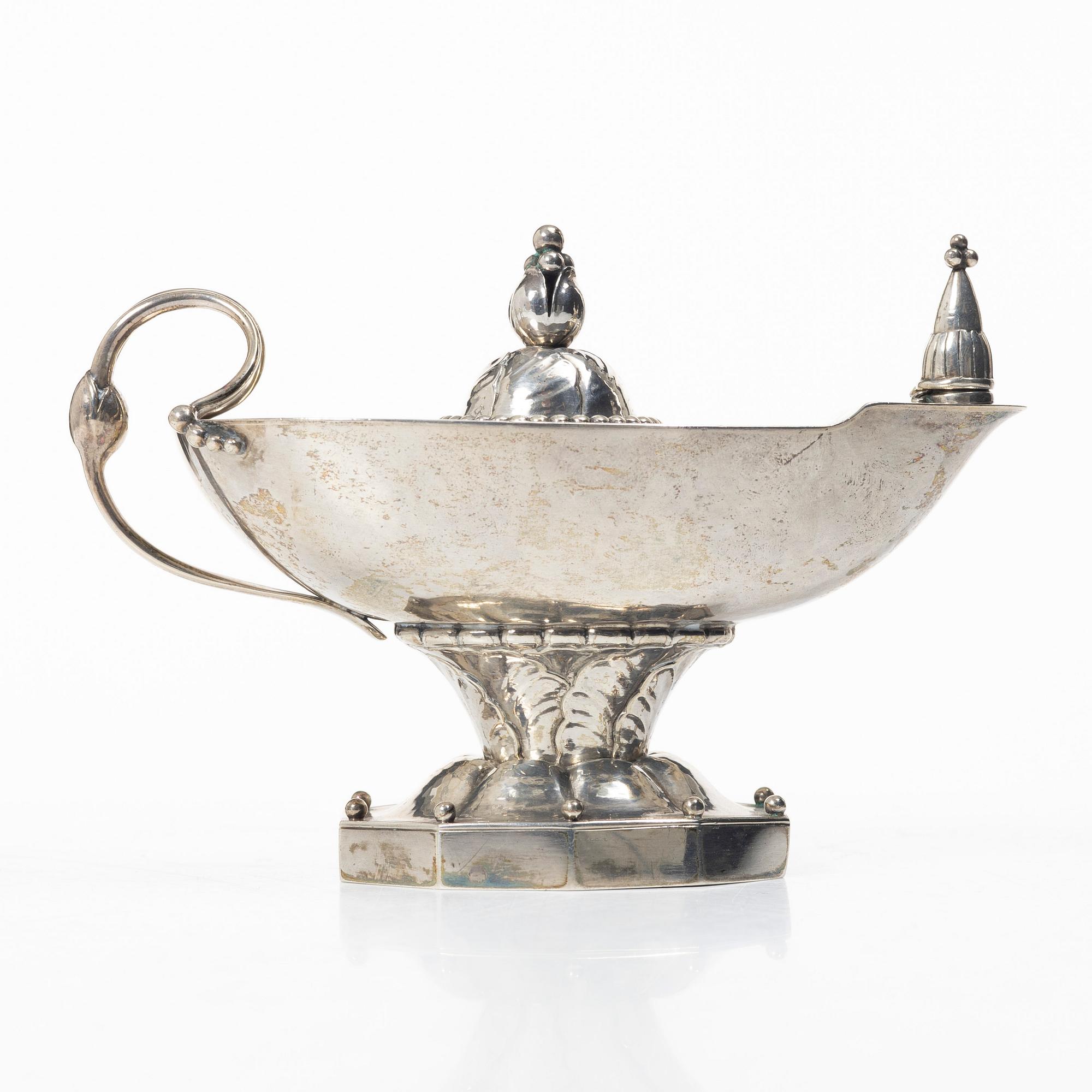 Jeweller Oscar Sjögren Ab, burner/oil lamp, silver, Gothenburg 1924.