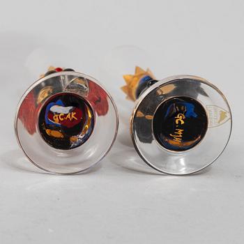 Gunnar Cyrén, two shot glasses,  so-called devil glasses in black, from the Nobel service, Orrefors.