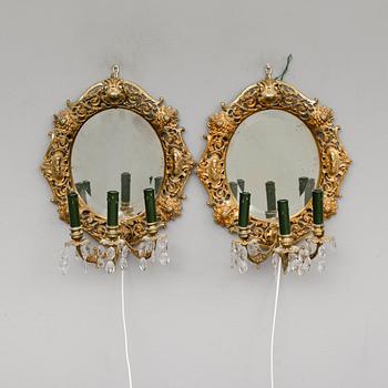 SPEGELLAMPETTER, 1 par, mässing, 1800-talets senare del.