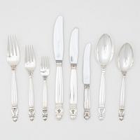 Johan Rohde, a sterling silver cutlery set, 'Konge/Acorn', Georg Jensen, Denmark, after 1945 (63 pieces).