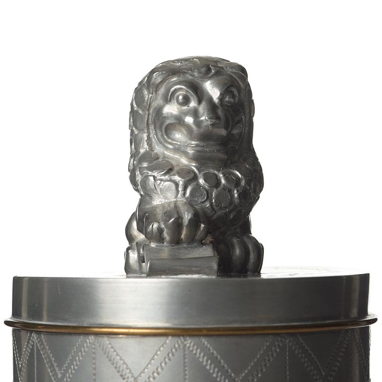 Anna Petrus, & Estrid Ericson, a pewter cigar box with cover by Svenskt Tenn, Stockholm 1928.