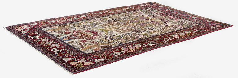 An antique pictoral Esfahan rug, Central Persia (Iran), c 213 x 142 cm.