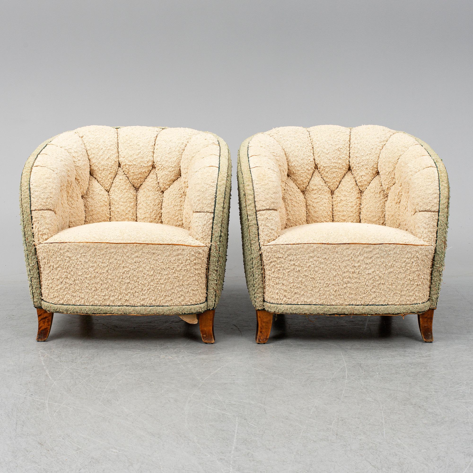 A pair of 1930s/1940s Swedish Modern easy chairs.