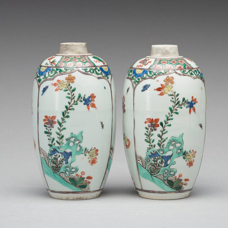 A pair of famille verte vases, presumably Samson, 19th Century.