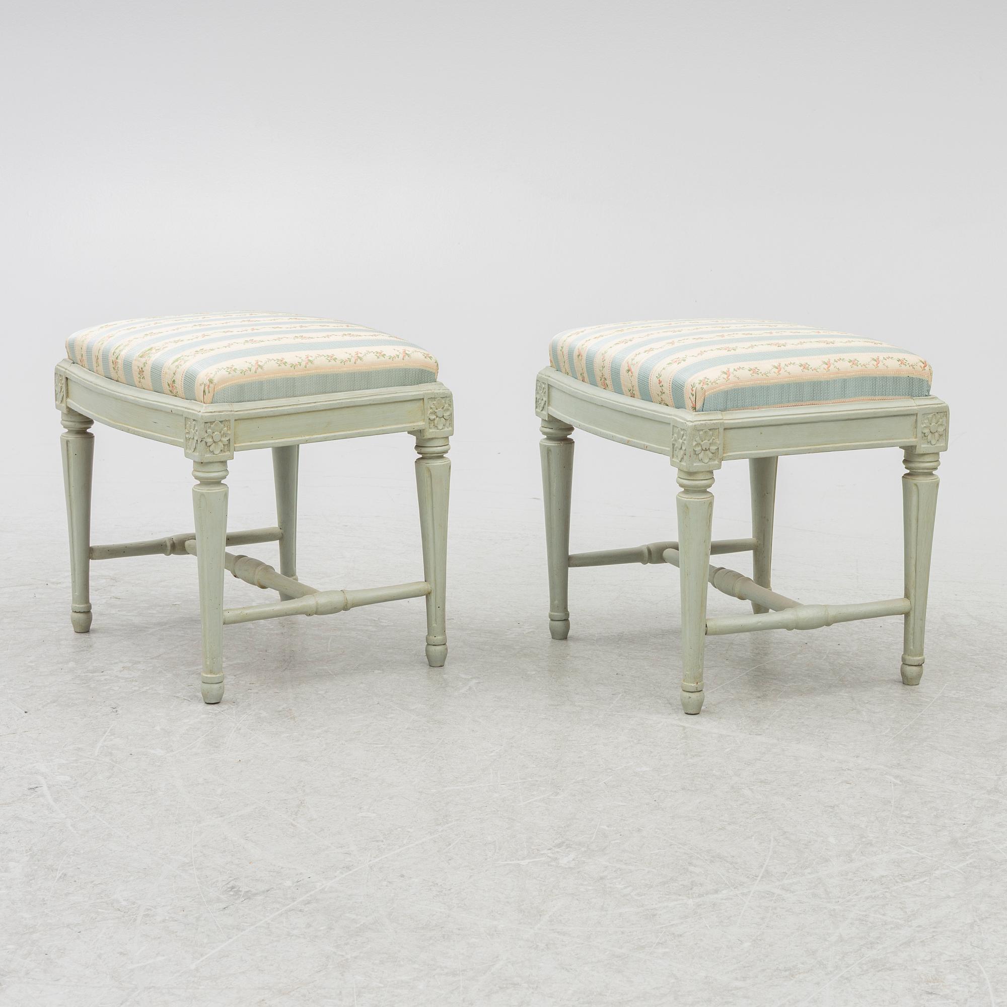 A pair of Gustavian stools, Sweden, late 18th century.