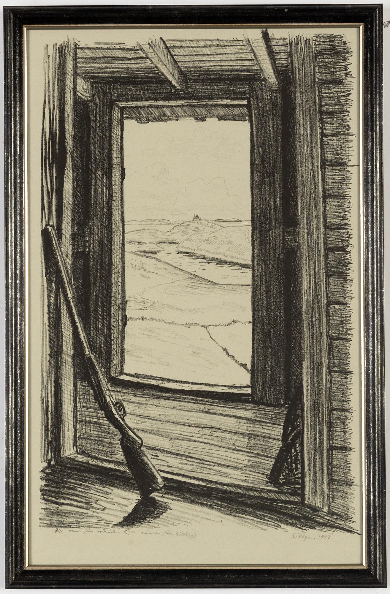 Roland Svensson, litografi, signerad och daterad 1942.